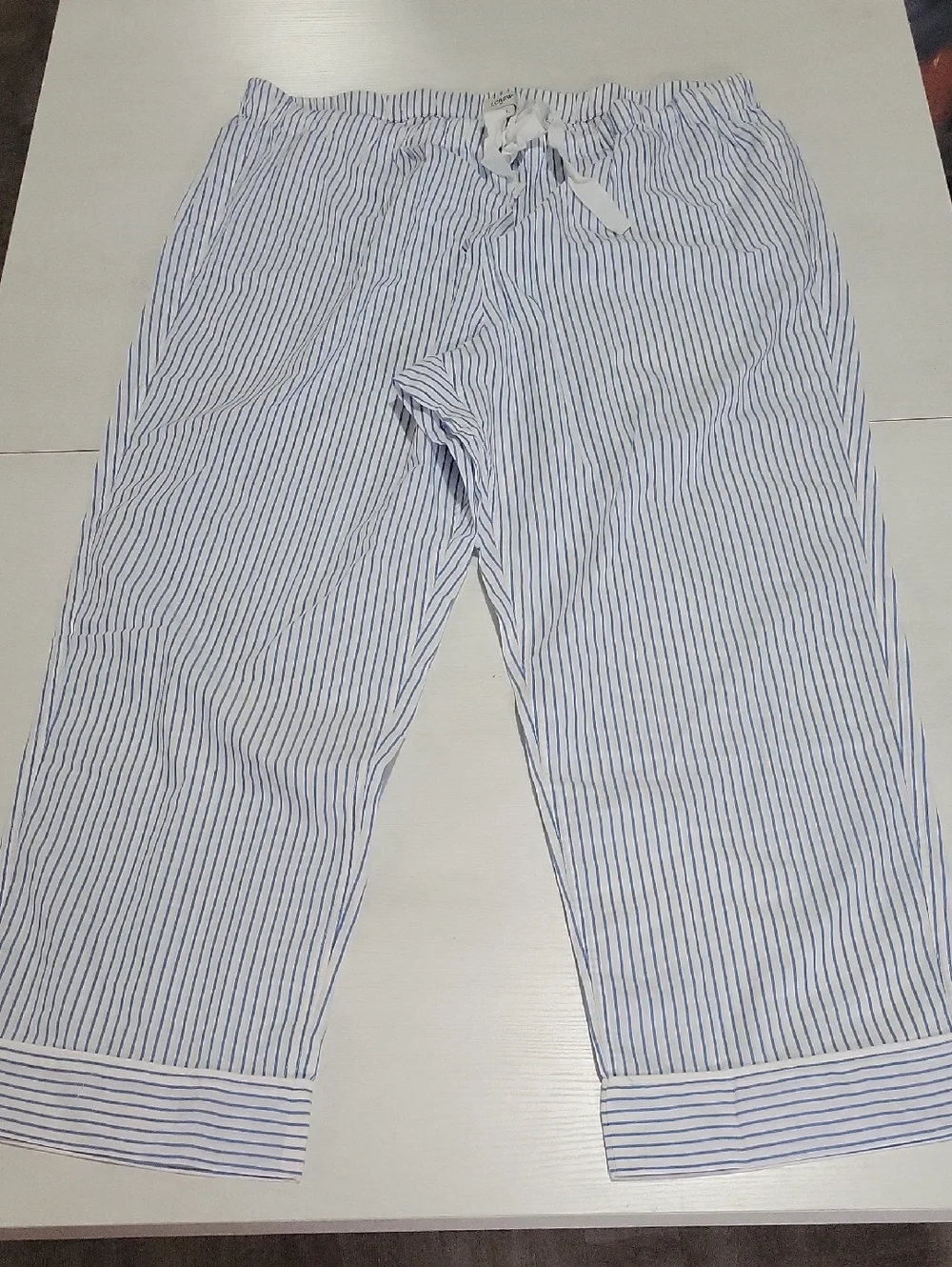 NWOT J. Crew XL White and Light Blue Pinstripe Drawstring Pajama Pants